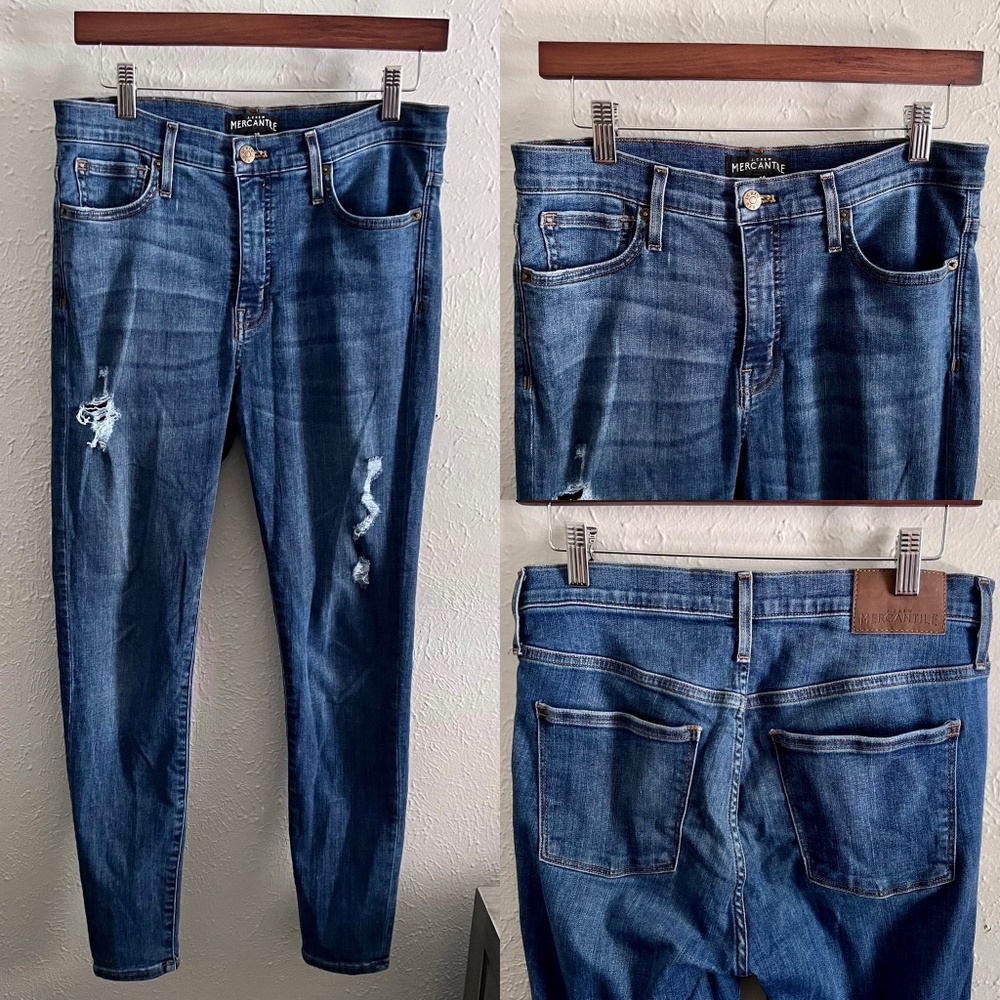 J. Crew Mercantile High Waisted Distressed Medium Wash Skinny Jeans Wome…